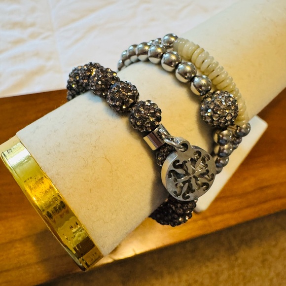 Rustic Cuff Black and Silver Beaded Bracelet Set - Picture 4 of 4